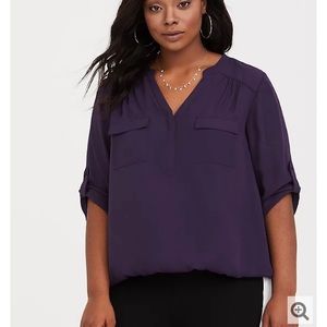 HARPER - PURPLE GEORGETTE BANDED HEM BLOUSE